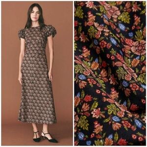 Doen Black and Red Floral Puff Sleeve Maxi Dress